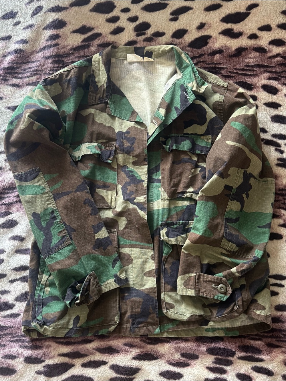 Woodland Camo Military Jacket - Green/Brown/Black